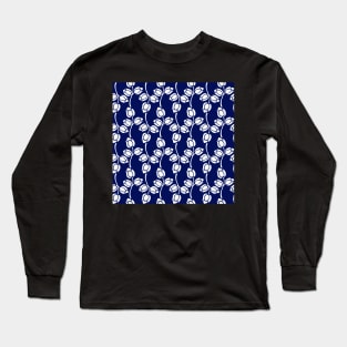 Navy and White Floral Pattern Long Sleeve T-Shirt